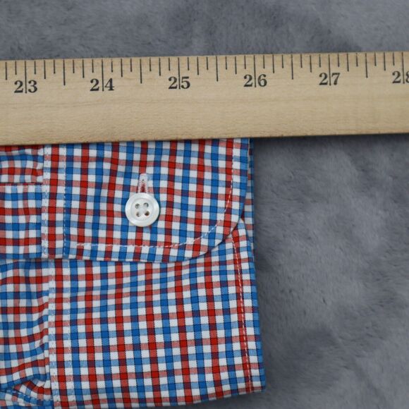 J Crew Shirt Mens Large 16 .5 Blue Red Plaid Dress Workwear Office Button Up - Picture 6 of 16